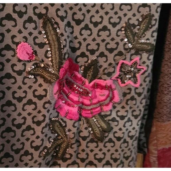 Ani Women's Floral Embroidered Blouse - Red and Gray - Picture 2 of 8